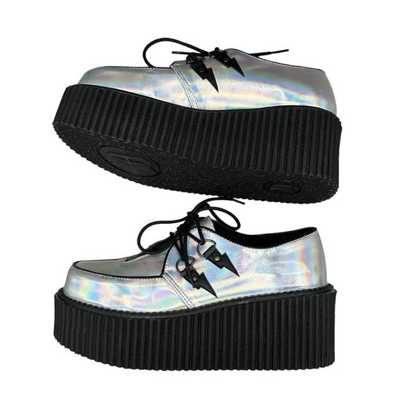 DEMONIA | Silver holographic lightning bolt platform creeper women’s shoes - Picture 9 of 14